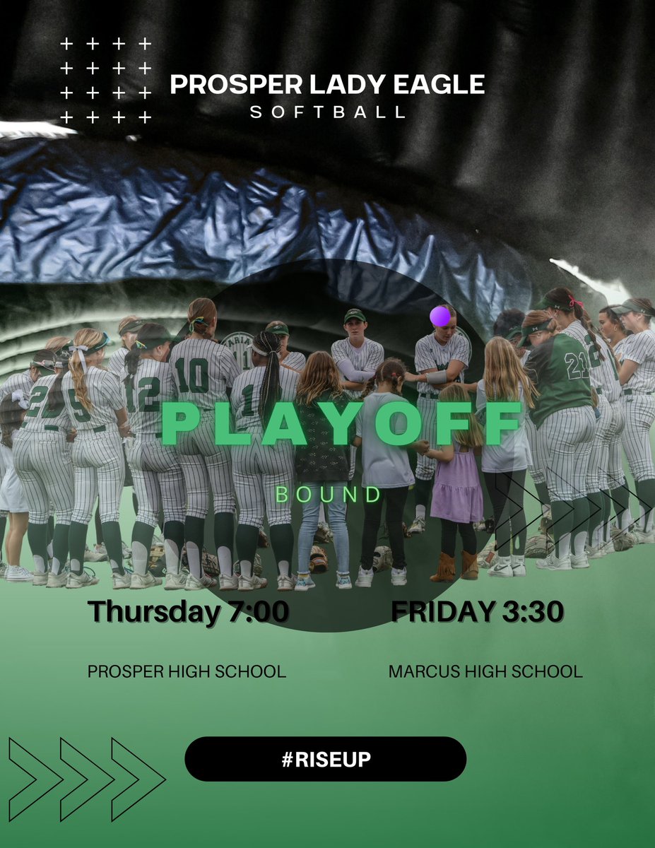 🤩PLAYOFF BOUND🤩 Bi-District Info: 🥎 Come support your PHS softball team this Thursday @ home for game 1 of a 3 game series!!💚🦅 Friday we will play Marcus @ 3:30 @ Marcus HS‼️ #riseup #Playoffs2024