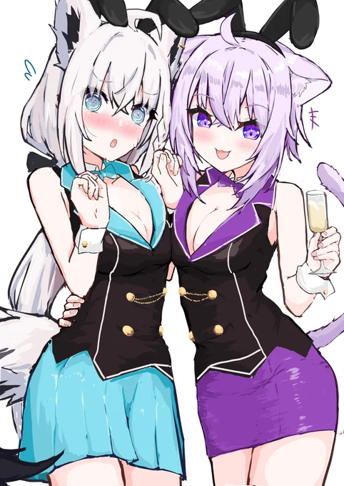 にゃんぐこーんでおかゆんにいじられ倒されるフブちゃんがとてもすき#絵フブキ#絵かゆ 