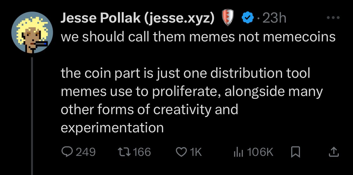 Coinbase is leaning hard into memes. And it’s on the regulatory frontline. But you simply can’t attack a fair launch meme coin like you can an ICO, presale, IDO or whatever you want to call these other tokens that often get labeled as securities. Exchanges will push memes hard.💁