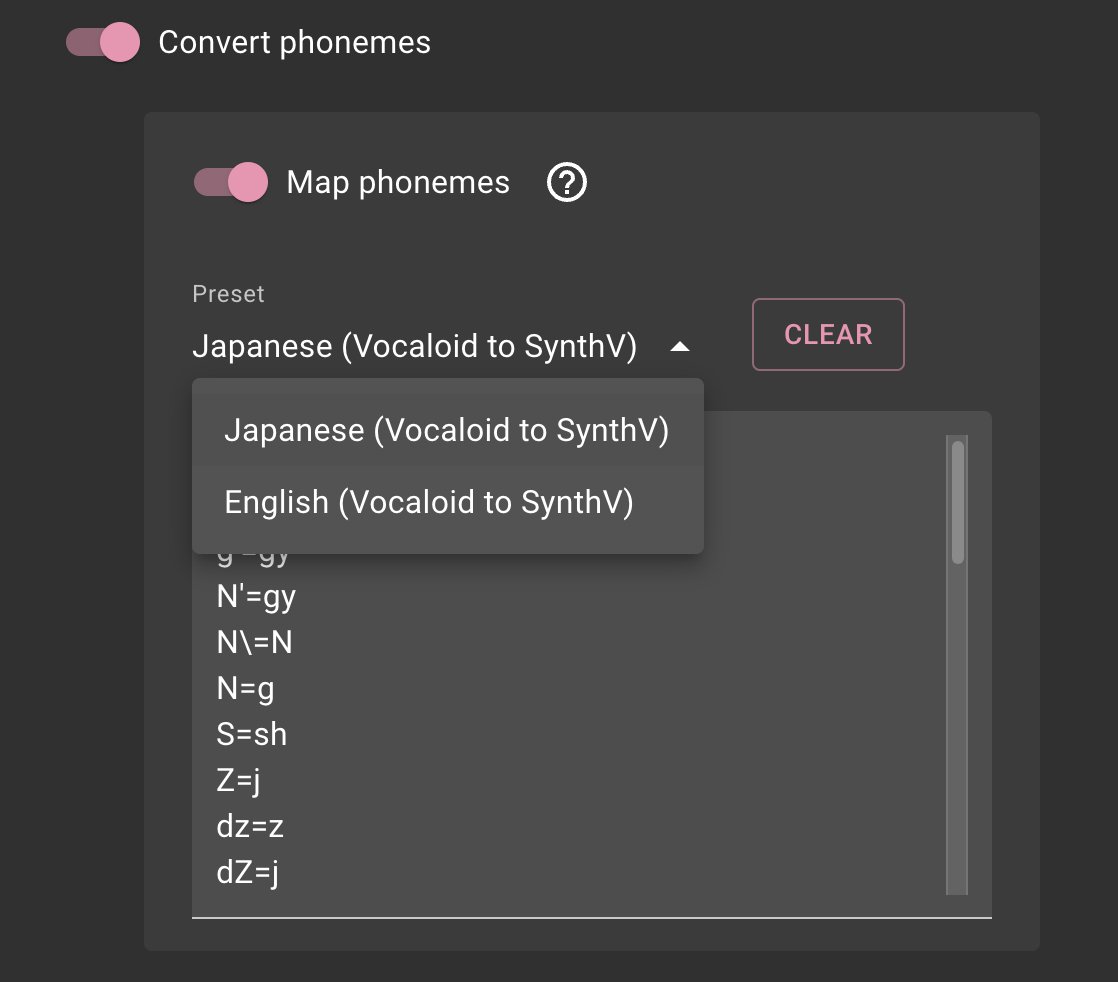 #UtaFormatix v3.21

- Support phoneme conversion
- Support phoneme custom mapping with some presets based on your input/output formats

sdercolin.github.io/utaformatix3/