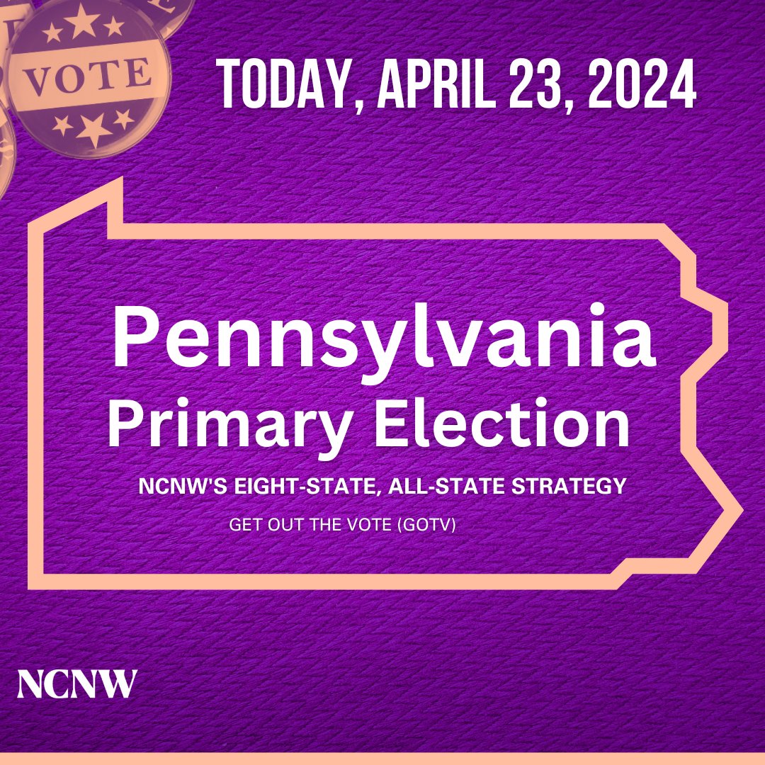 Today is Primary Election Day in Pennsylvania! Exercise your civic duty by casting your ballot - every vote counts! Voting is essential for change and progress, so let's make our voices heard loud and clear! #GOTV #NCNWStrong