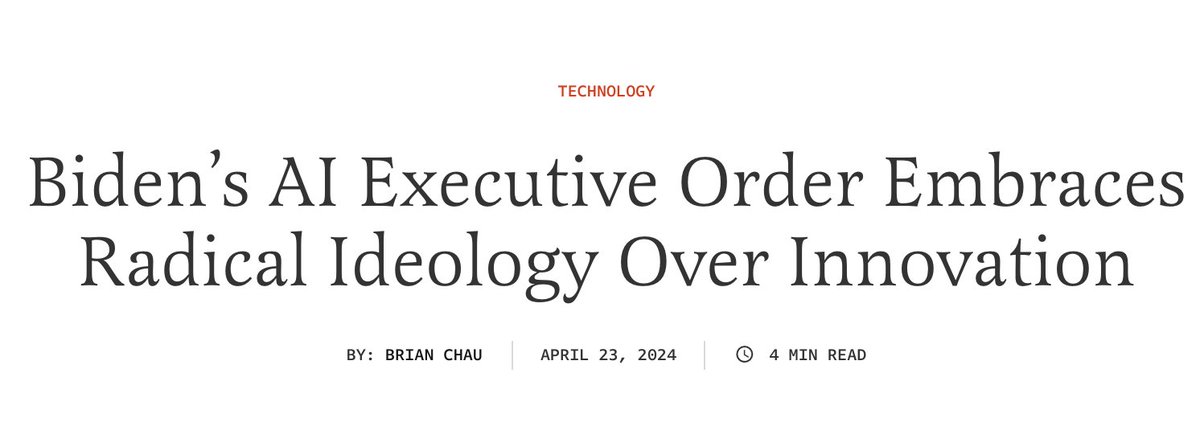 Following the attempt of the Biden admin to censor AI tools, he is now appointing ideologues funded by a movement which supports giving unelected officials the power to 'seize, sequester, or encrypt model weights' My piece at @FDRLST 🧵1/5