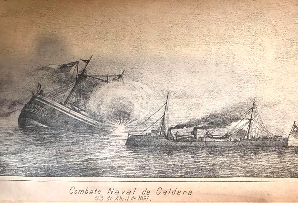 Un 23 de abril de 1891 se desarrolla el Combate Naval de Caldera 🇨🇱 durante la Guerra Civil de 1891. El enfrentamiento entre las fuerzas balmacedistas y congresistas, provocaron el hundimiento de la fragata blindada Blanco Encalada por parte de la fuerza armada gubernamental.