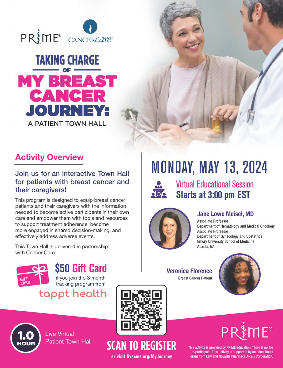 Join @prime_cme and @CancerCare for an interactive townhall for patients diagnosed with #breastcancer & their caregivers on Monday, May 13. Register here: loom.ly/1z8cvPs