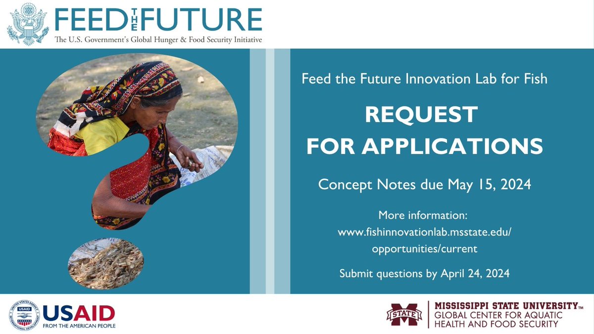 Do you have a question about our RFA?🤔 Tomorrow is your last day to submit your questions to fishlab@gcahfs.msstate.edu, & keep an eye on the Current Opportunities page on May 3rd for the answers to all your questions! #endhunger fishinnovationlab.msstate.edu/opportunities/…