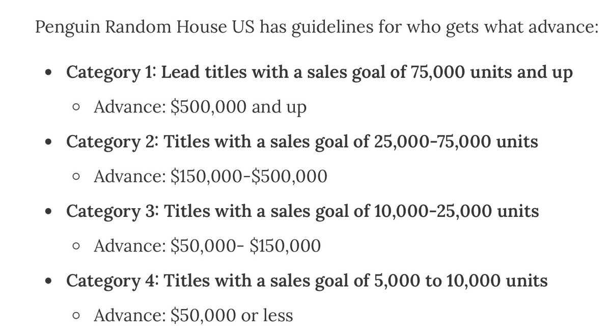 Interesting graphic from the DOJ vs Penguin antitrust case. From speaking with other authors, earning out is really the only metric we get about a sales goal, even though books can be profitable long before then. It should be noted that this graphic doesn't take format…