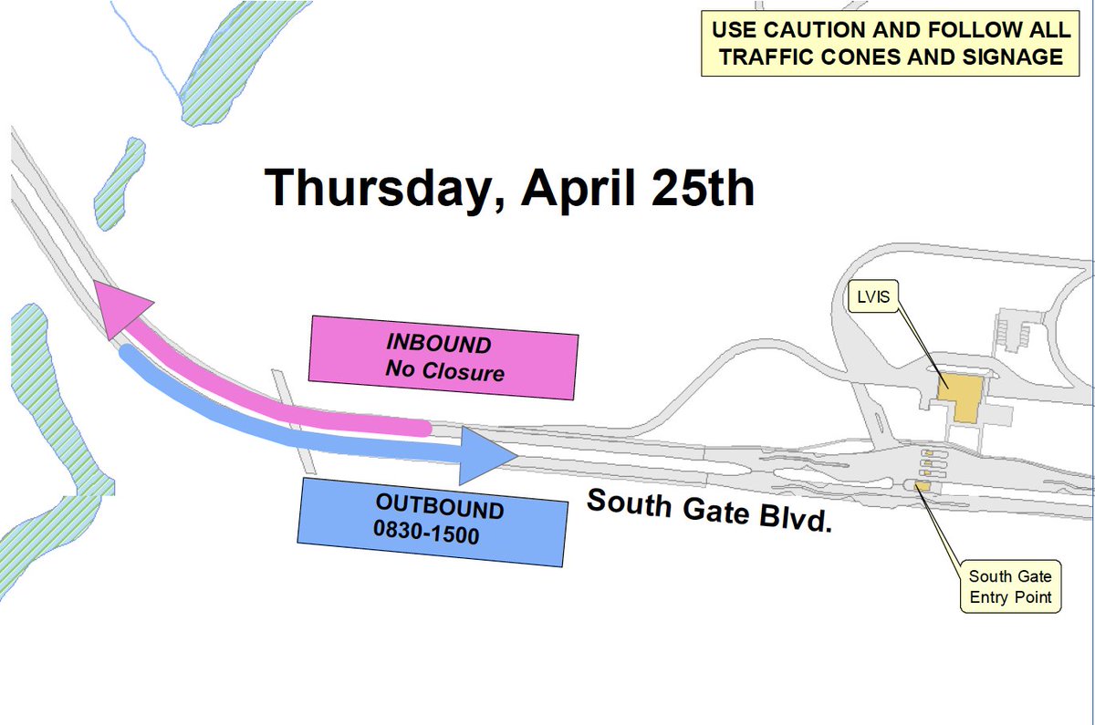 SOUTH GATE BLVD LANE CLOSURES - April 24 & 25 April 24 - Inbound outage: only one inbound lane will be closed from 8:30am-3pm. Both outbound lanes will be open. April 25 - Outbound outage: only one outbound lane will be closed from 8:30am-3pm. Both inbound lanes will be open.
