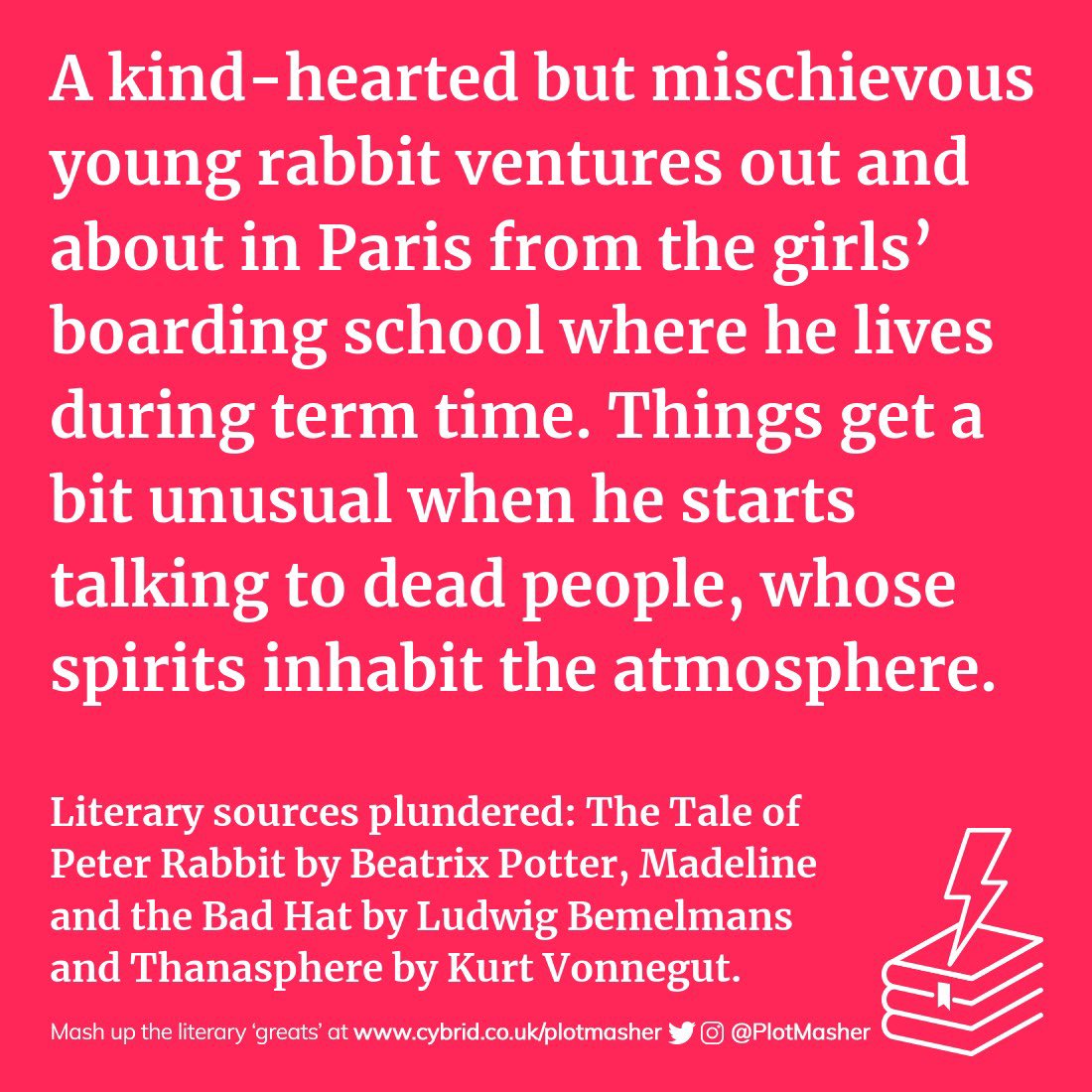 PlotMasher's tweet image. 📚 I made this splendid literary mashup at @PlotMasher. For #PlotIdeas, #PlotPrompts or #WritersBlock, mashup your own at --&amp;gt; bit.ly/3e7yRZF &amp;lt;-- #BeatrixPotter #LudwigBemelmans #KurtVonnegut #Mashup #Books #Literature