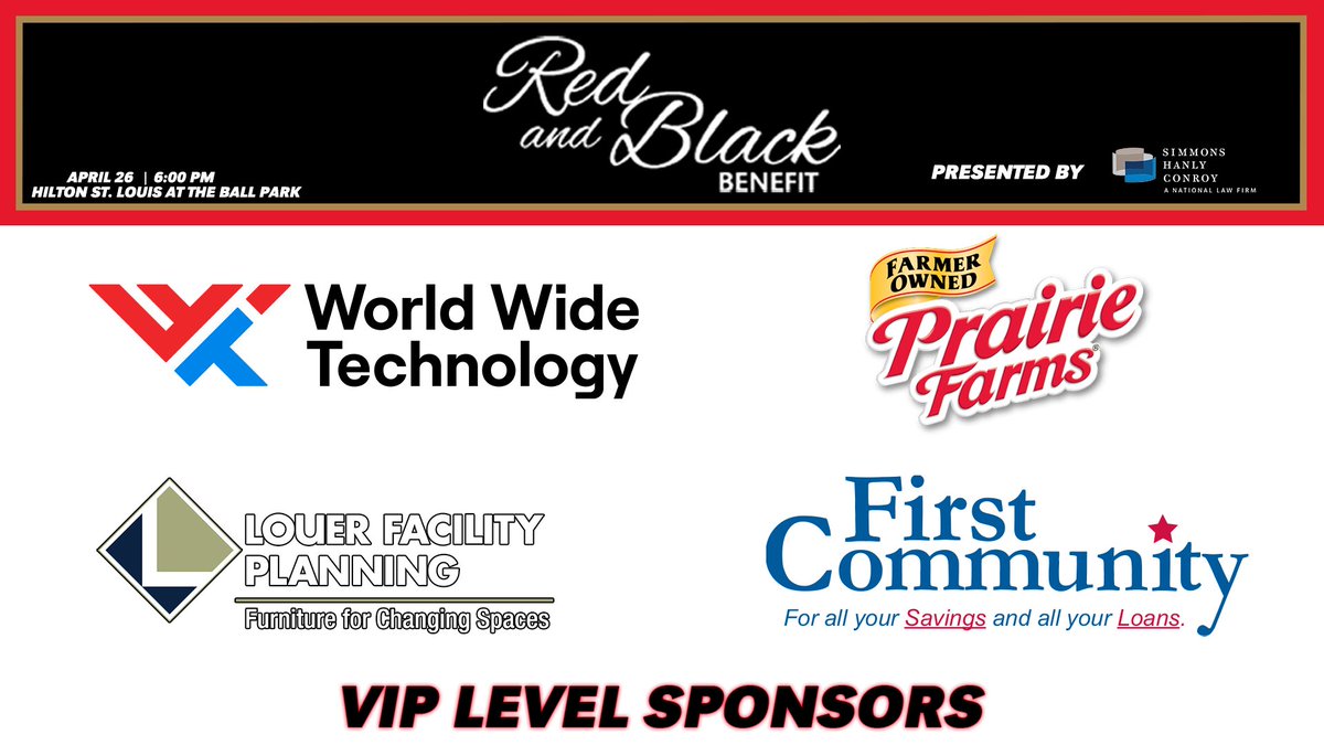 SIUECougars's tweet photo. Thank you to our VIP Level Sponsors for the 2024 Red & Black Benefit presented by Simmons Hanly Conroy! Be sure to check out the silent auction items! #commitmenttocommunity
https://t.co/tWNxTTnN8Q https://t.co/sXAtFgQ7hh