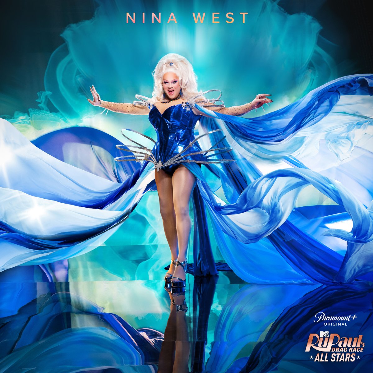 RuPaulsDragRace's tweet photo. Be kind, go west! 🌈 Nina West is here to slay! 

#AllStars9 starts streaming FRI MAY 17 on @paramountplus! 👑 https://t.co/WWeNUw0mkg