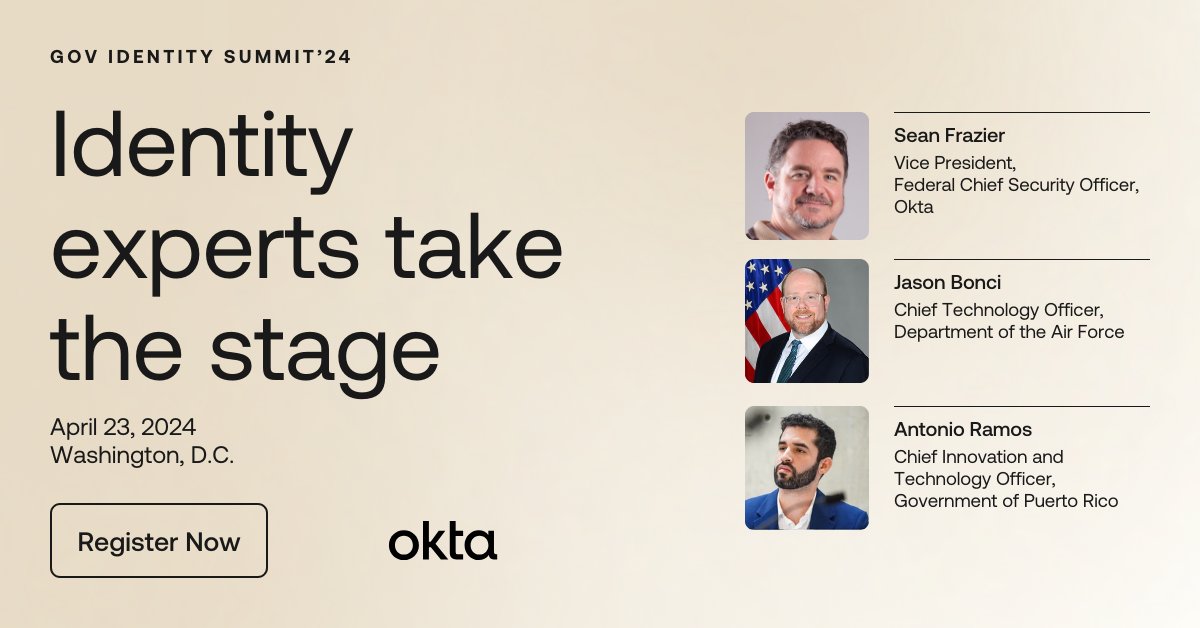 #OktaGovIDSummit is the public sector's Identity event of the year. Join us today! Secure your spot 🎟 bit.ly/3Jp7uJf
