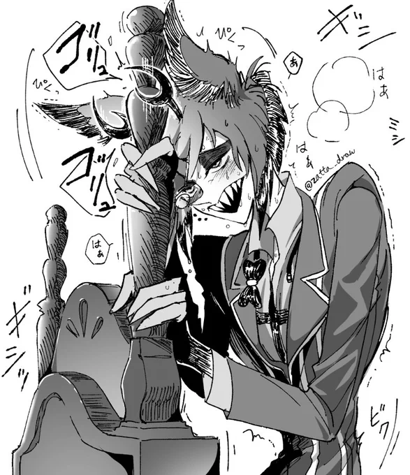 RT> シカがツノで自慰すると聞いてベッドフレームの柱で頑張るアラ🦌を描かせていただいた 