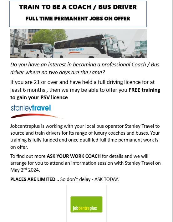 Stanley Travel is looking for bus/coach drivers .. We are holding an information day in Co.Durham on Thursday May 2nd in conjunction with @DWPgovuk @jobcentreplusgb ‼️Fully Funded Training