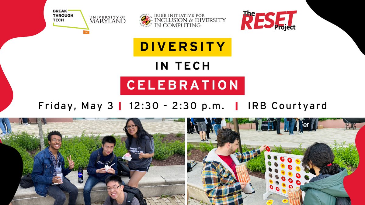 To mark the conclusion of the semester, we invite all members of our community to our Spring Diversity in Tech Celebration! Come together as we honor the many achievements attained by our community this semester over snacks and games! RSVP here: go.umd.edu/SpringCelebrat…