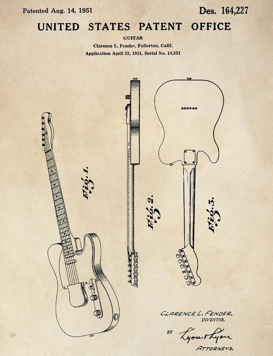 On April 23, 1951, Clarence Leonidas Fender applied for a U.S. design patent after having 'invented a new, original and ornamental design for a guitar'. This design was to become known worldwide as the Fender Telecaster. #guitar #Fender #Telecaster #FamousGuitars #TeleTuesday
