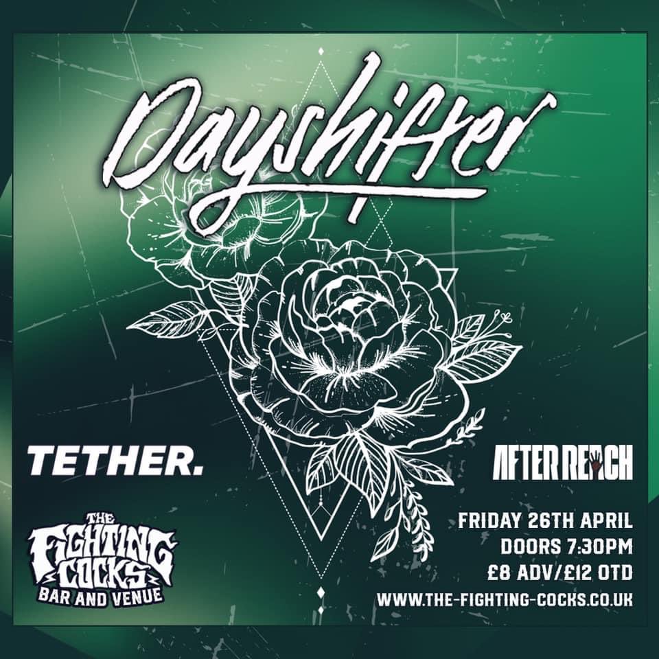𝑻𝑯𝑰𝑺 𝑭𝑹𝑰𝑫𝑨𝒀! This Friday April 26th, we head back to The Fighting Cocks for our first show in a while to support @dayshifteruk for their Kingston tour date. Make sure to grab a ticket & check out our latest music release! linktr.ee/tetherldn #tetherldn