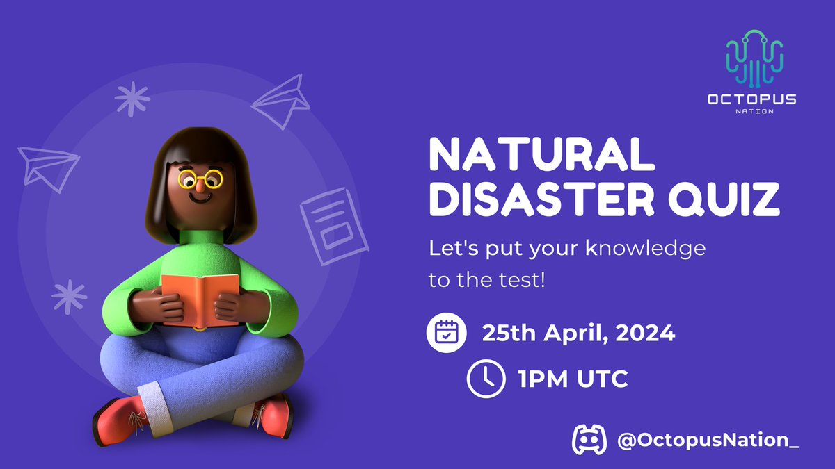 Join us for a thrilling quiz on Natural Disasters🌪️🌪️ hosted by Octopus Nation! Test your knowledge based on our webinar last week. Don't miss out and seize some $OTTO! #NaturalDisasters 🌀🌀 #Quiz #OctopusNation 🌋🌋