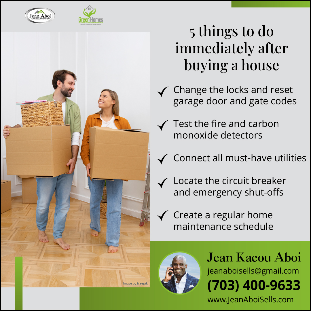 Put these at the top of your to-do list when moving into a new home.   
📌 FREE Valuation of your home at tinyurl.com/339tmbea  

#realestatetips #homebuyertips #homesellertips #homeownershipgoals  #homebuying101 #firsttimehomebuyer #mortgage
