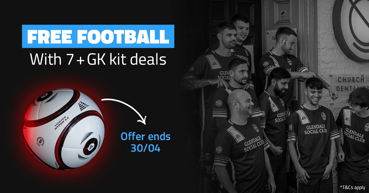 Don't miss out on getting a 𝗙𝗥𝗘𝗘 𝗳𝗼𝗼𝘁𝗯𝗮𝗹𝗹 when you buy any team kit deal.⚽ Hurry, only available on the 7+GK kit deals until 𝟯𝟬/𝟬𝟰. ⏰ Shop kit deals | bit.ly/45mRuQZ