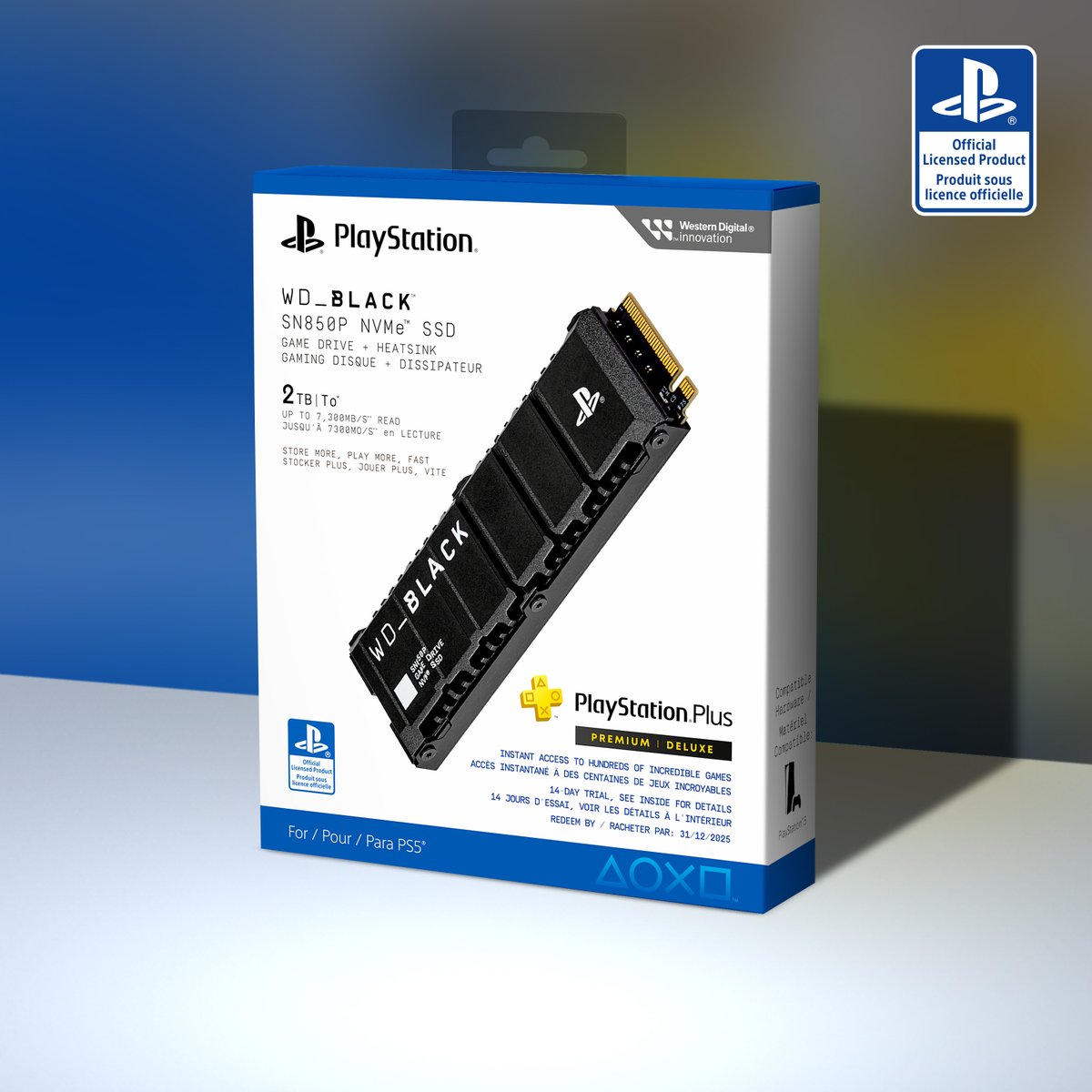 The WD_BLACK SN850P - officially licensed NVMe SSD for your Playstation 5. Now with a 14 day free trial of PS Plus for new users 🎮💙