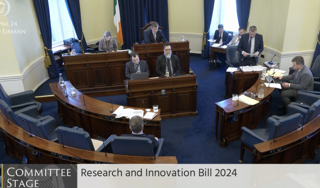 In the chair for Committee stage of the Research and Innovation Bill with Niall Collins, TD, Minister of State for Skills and Further Education.