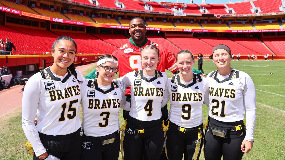 Chiefs's tweet photo. This weekend, we hosted a Missouri High School Girls Flag Football Luncheon where Chris Jones met with the athletes &amp; surprised them with gifts! 

He also spoke with the Ottawa Women's Flag Football team before their KCAC Championship Game @GEHAField 🏈 https://t.co/z6Cdennxgw