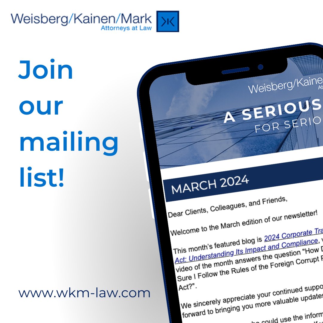 Taxpayers deserve consistent critical updates and strategies in tax law and white-collar crime defense. Our newsletter provides access to valuable insights from WKM to stay ahead. wkm-law.com/newsletter/ 
-
-
-
#weisbergkainenmark #taxlaw #whitecollarcrime