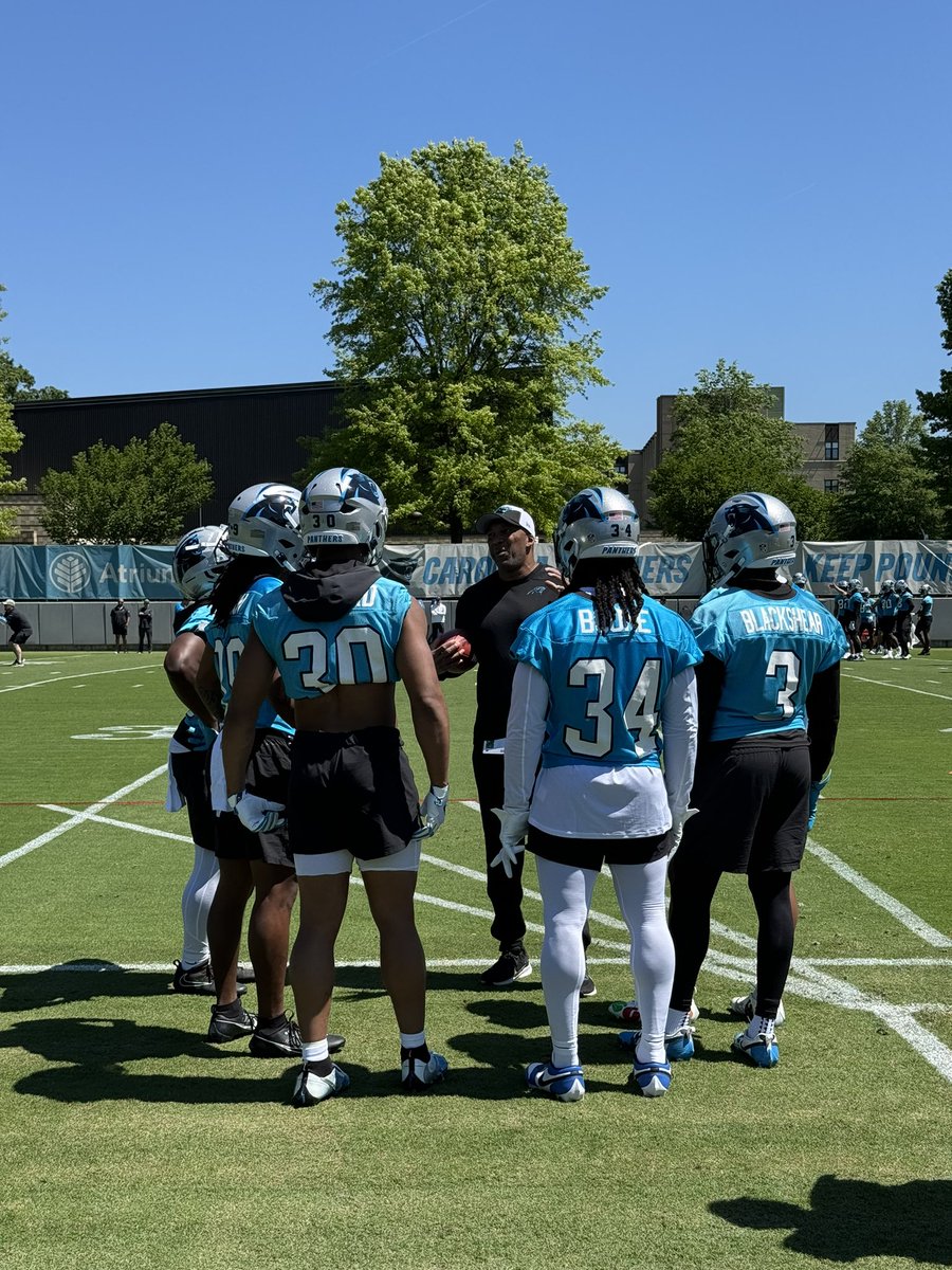 Best part of practice—hearing how much Bernie Parmalee and Chuba Hubbard rib each other