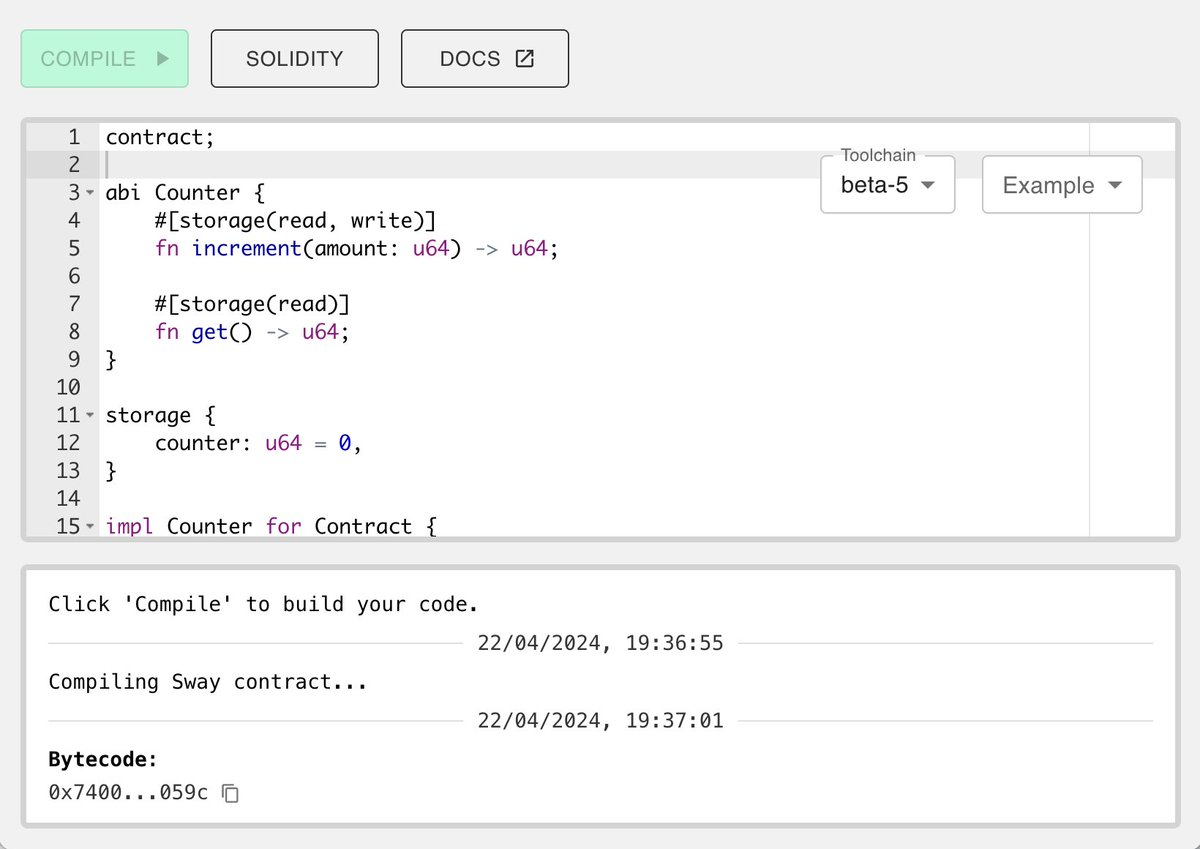 Solidity to <a href="/SwayLang/">Sway</a> Transpiler achieved externally 🫡

We added an S2S transpiler to the Fuel Toolchain to make it easy for Solidity developers to learn Sway, transpile Solidity contracts, and onboard to Fuel:

sway-playground.org
