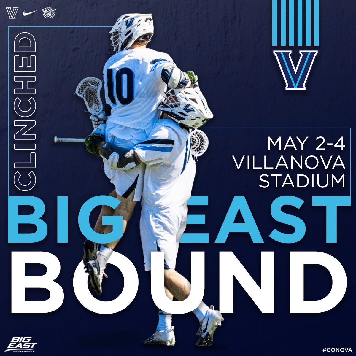 𝐖𝐄'𝐑𝐄 𝐈𝐍... 𝑨𝑮𝑨𝑰𝑵 For the 12th consecutive year, your Wildcats are headed to the @BIGEAST Tournament 😼 Villanova has qualified for every Big East Lacrosse Tournament since its inception in 2012‼️ #NovaLax #GoNova✌️