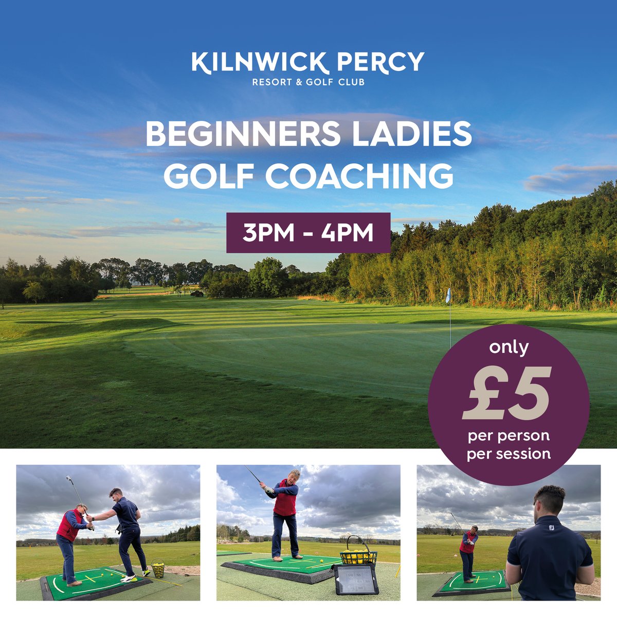 Beginners Ladies Golf Coaching. £5 per session 3-00pm - 4-00pm Sat 27th April, Sat 4th May, Sat 18th May & Sat 25th May To book please call 01759 303090 opt 3 or call into the golf shop