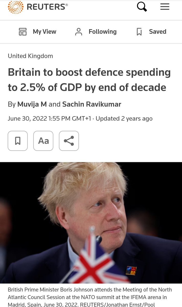 Sunak is in Poland to announce an uplift in defence spending to 2.5% of GDP. It's an excellent policy. It was first announced by Boris Johnson in June 2022. Rishi Sunak, OBE.