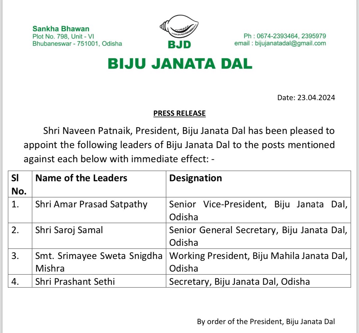 PinakiJena7777's tweet photo. Lots of Thanx Our Legendary CM Naveen Pattnaik for appointing my Leader, My Idol Sj. @amar_satpathy as Senior Vice President of Biju Janata Dal🙏🏻💚🙏🏻💚
Jay Naveen Pattnaik🙏🏻
Jay Amar Satpathy🙏🏻
Jay BJD🙏🏻💚
@Naveen_Odisha @pranabpdas @IKartikPandian https://t.co/KrwnpJptUk