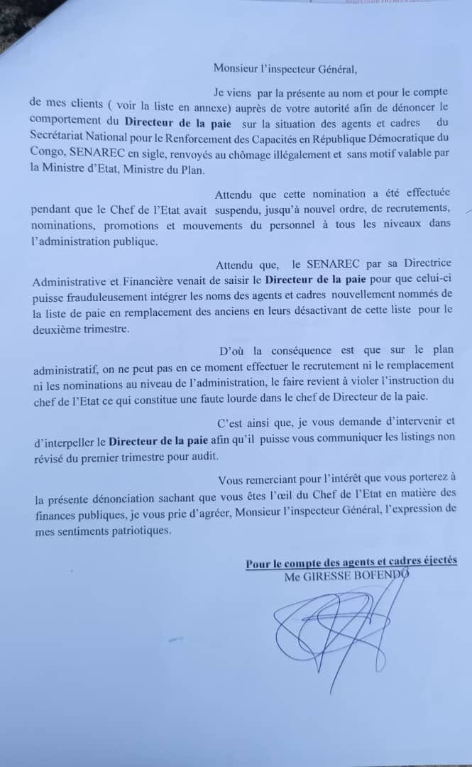 #RDC : Au ministère du plan, Judith Suminwa Tuluka a été accusée avant d’être nommée Première Ministre, de renvoyer au « chômage illégalement et sans motif valable » des dizaines d’agents du Secrétariat National pour le Renforcement des Capacités #SENAREC. Leurs remplaçants ont