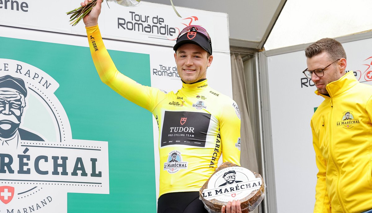 #TDR2024 🇨🇭. Maikel Zijlaard 🇳🇱 (Tudor), primer líder del Tour de Romandía. ciclismoafondo.es/competicion/no…