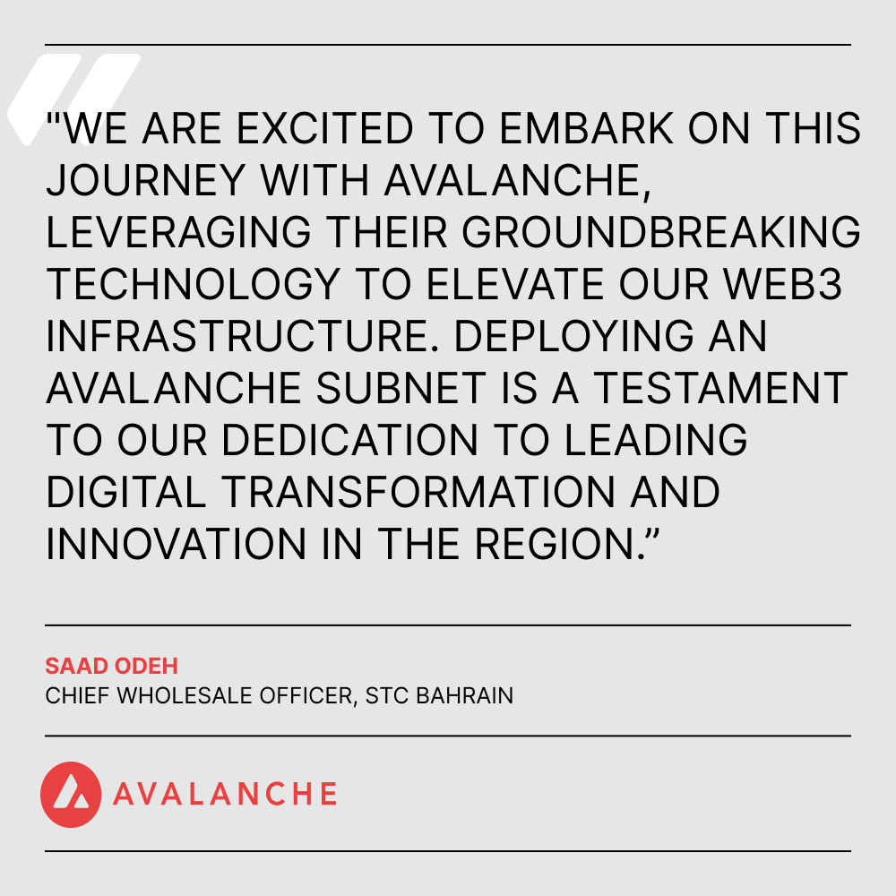 Web3 Launchpad Programı'nın bir parçası olarak bir #Avalanche alt ağı oluşturan stc Bahreyn, Orta Doğu'da blokzincirinin benimsenmesini ve yaygınlaşmasını hızlandırmaya gayret ediyor.