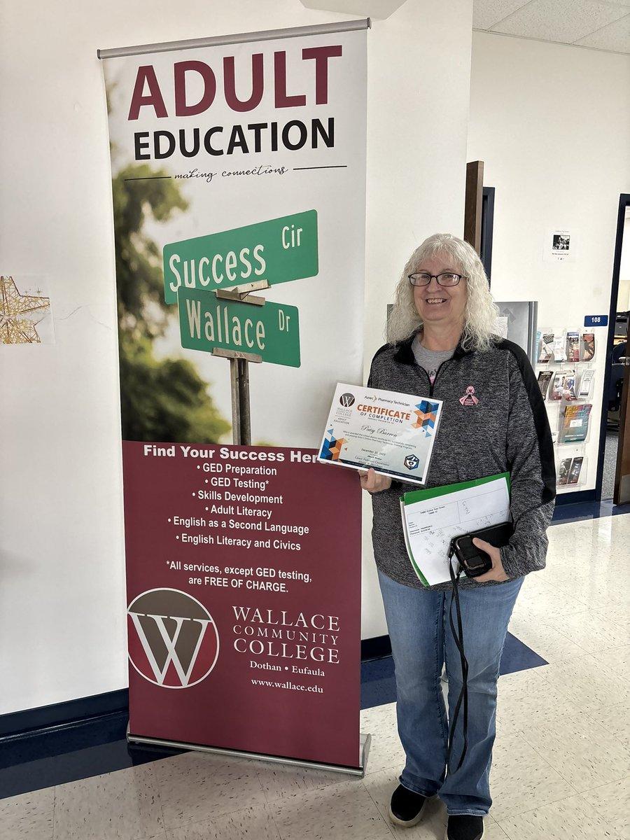 WCCAdultEd's tweet photo. Congratulations to our student, Patsy Barron, who has completed our Integrated Educational Training (IET) program, Pharmacy Technician. Not only that but she has taken & passed the National Pharmacy Technician Board certification allowing her to work in all 50 states. #wccd #accs https://t.co/xpyXnL1T9l