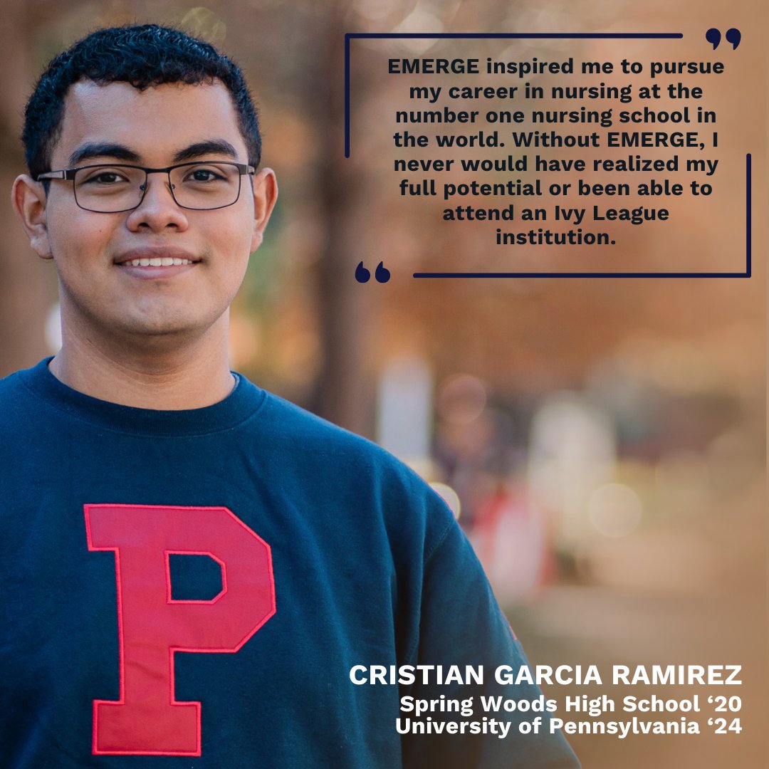 Cristian's journey from @SpringWoodsHigh to @Penn's esteemed nursing program shows what support + ambition can achieve. 🎓💪 Kudos, Christian! EMERGE celebrates every student's success. @SBISD #EMERGEImpact #FutureLeaders