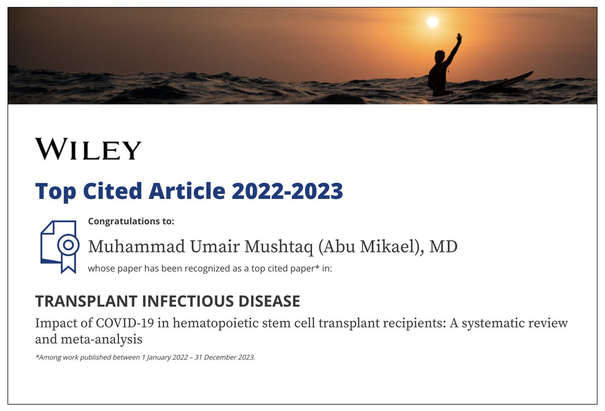 Good news! Our article received enough citations to be a #TopCitedArticle in the Transplant Infectious Disease journal.