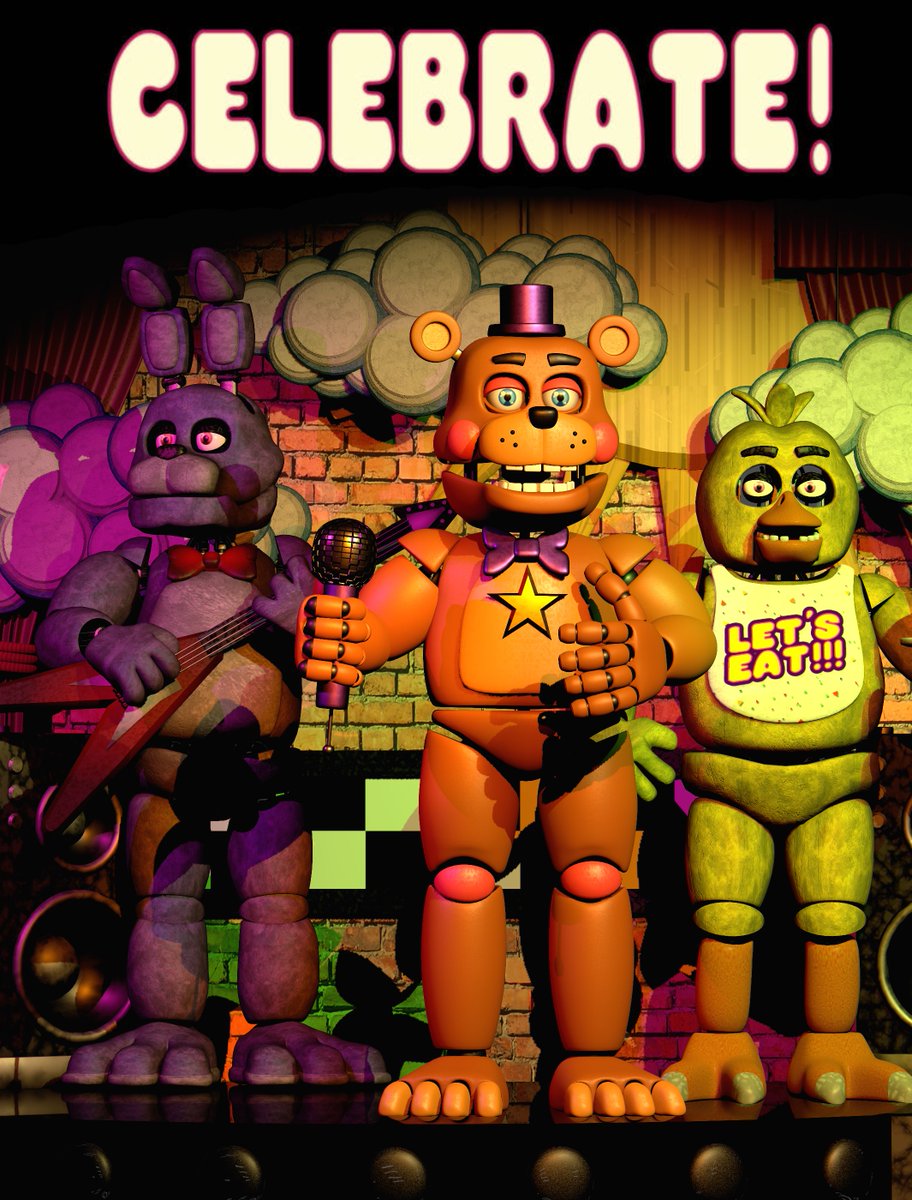 Just the original Celebrate poster...

Nothing weird here. Just Bonnie, Freddy and Chica.

Yep, nothing wrong here.