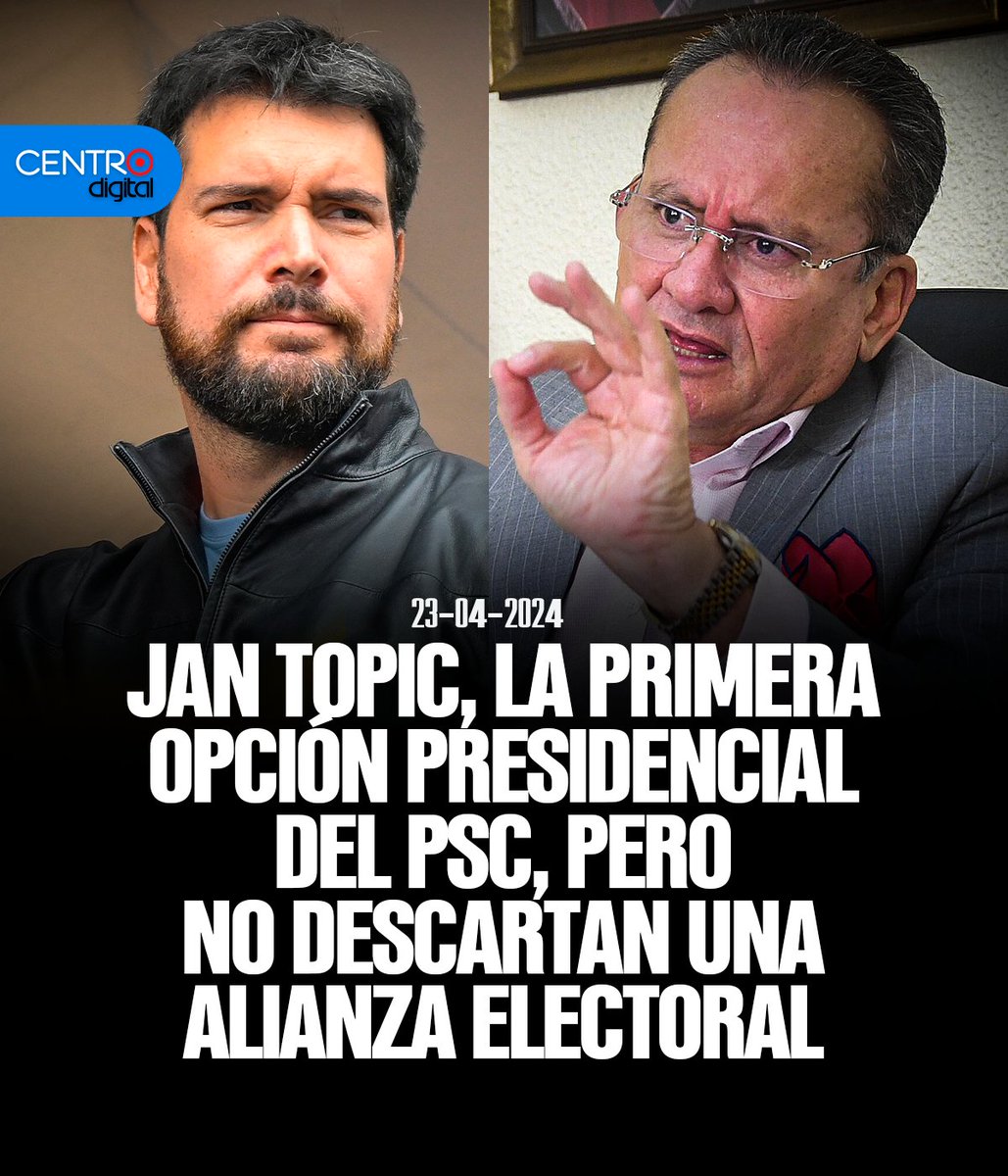 radiocentroec's tweet photo. Alfredo Serrano, presidente nacional del Partido Social Cristiano, insistió en que Jan Topic se mantiene como la primera opción, para las elecciones presidenciales del próximo año, así lo aseguro, en diálogo con “Punto de Orden”. Sin embargo, aclaró que la decisión final aún no está tomada, ya que deben realizar una elección interna como organización.
Asimismo, Serrano señaló que existe la opción de crear una alianza electoral con otras organizaciones políticas.

Los Detalles ⤵️
https://t.co/VhlfNhnjV0