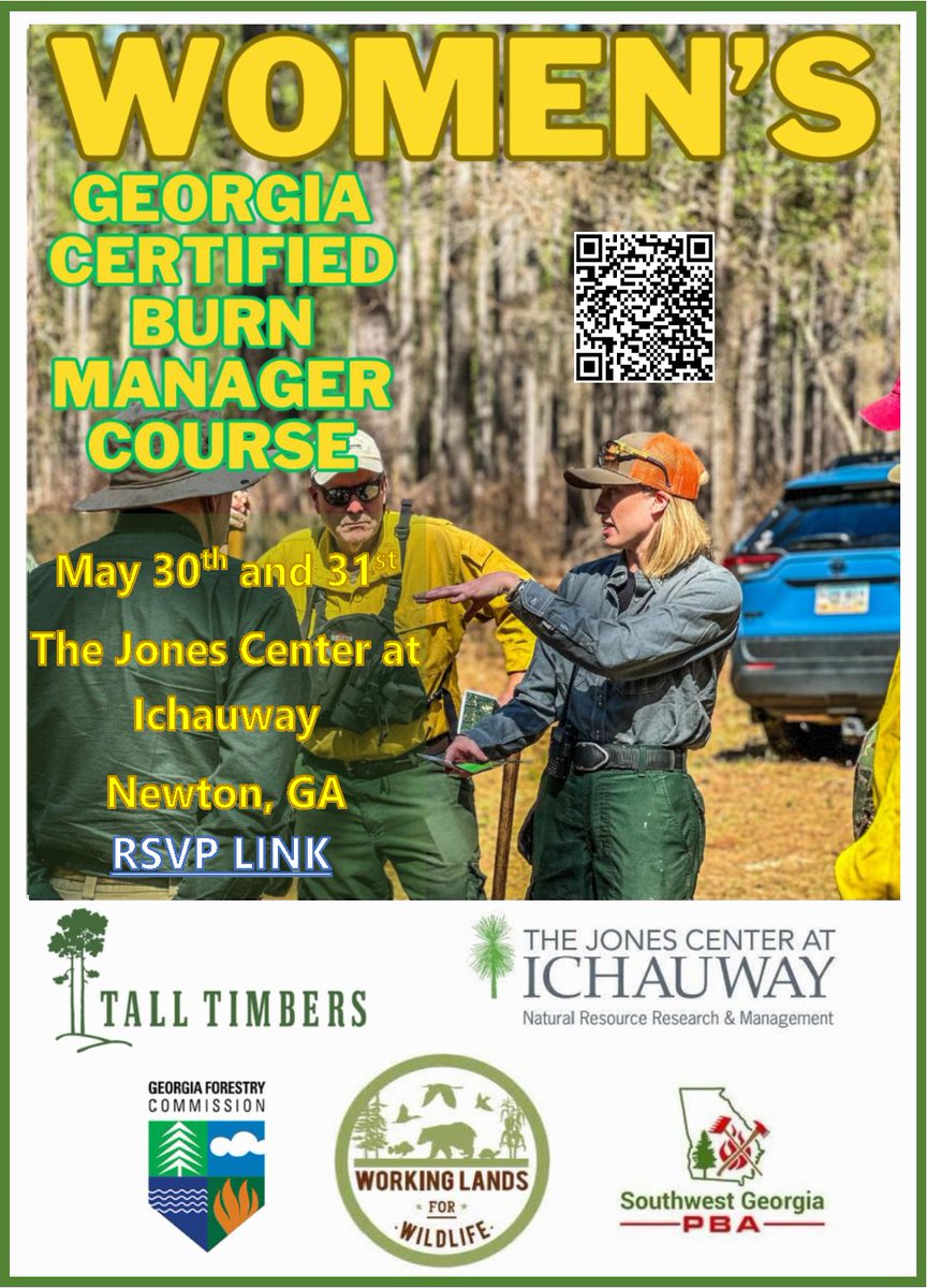 📢Women in SW Georgia - we are hosting a certified burn manager course May 30-31 in partnership with @GaTrees @talltimbers1958 @WLFWildlife and the SWGA. #rxfire #goodfire Registration: lp.constantcontactpages.com/ev/reg/6bcrr4p…