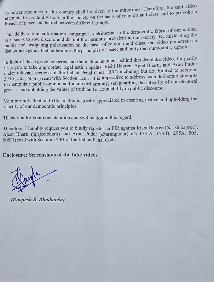 A complaint has been preferred against various social media handles for fabricating a video of Rahul Gandhi ji in an attempt to create communal discord & malign the image of Congress. We will not tolerate such fabrication & frivolity. @IYCLegalCell @RoopeshINC