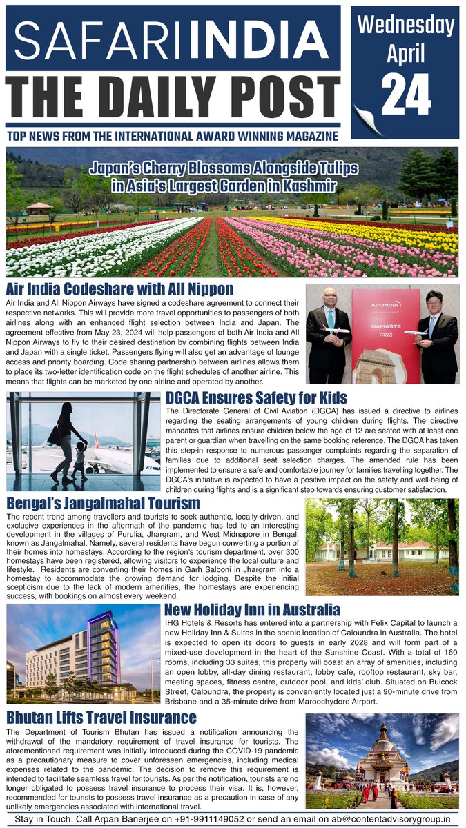 Air India Codeshare with All Nippon, New Holiday Inn in Australia & More

#newsletter #Travel #tourism #India #hotels #airlines #aviation #safari #AirIndia #Nippon #DGCA #Bhutan #Japan #Australia 

@airindia @Australia @tourismbhutan @japan @HolidayInn @DGCAIndia @allnippon12