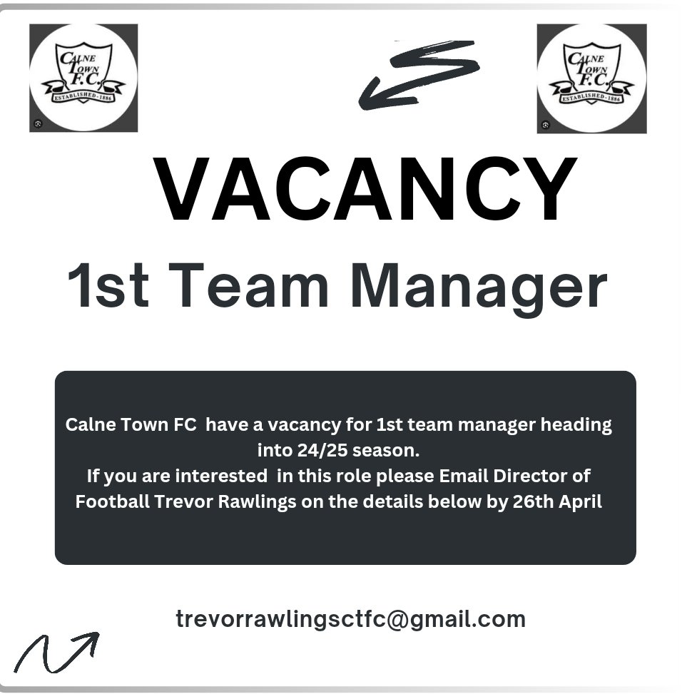 Applications for the vacant Managers Position has 3 days left, you can message Trevor Rawlings direct or by email on Trevorrawlingsctfc@gmail.com
#OneTownOneClub #upthelilywhites 
⚪⚫⚪⚫