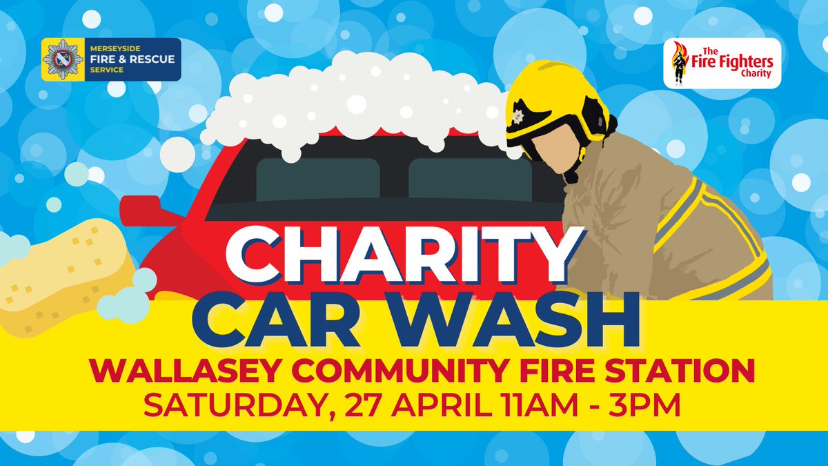 Time to get your car clean! 🚗🧽 Firefighters at Wallasey Community Fire Station are hosting a charity car wash this weekend: 📆Saturday 27 April 📍 Wallasey Community Fire Station, CH44 5UE ⌚️ 11am-3pm