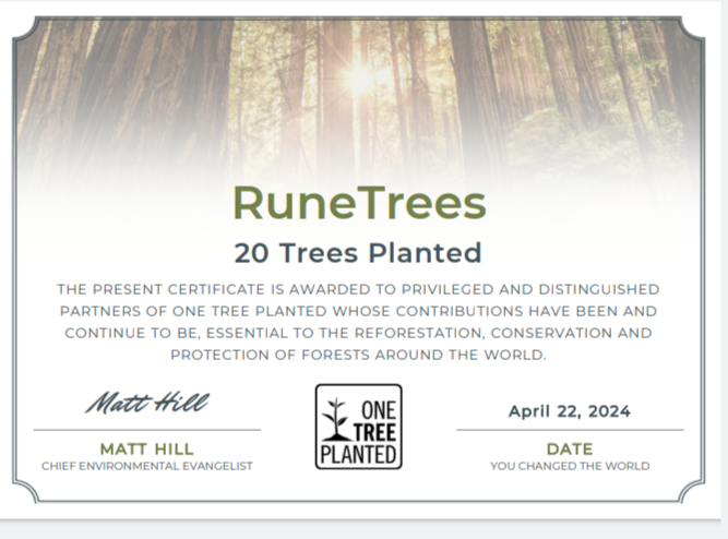 Thank you for the support of our community, we planted 20 🌳's for our Earth Day goal, 110% of profits from mint went to this!! We will continue this every month!🌱🌎

Special thanks to @BigRamborno ! @onetreeplanted #treeAmbassador #positivity #Runestone #bitcoin