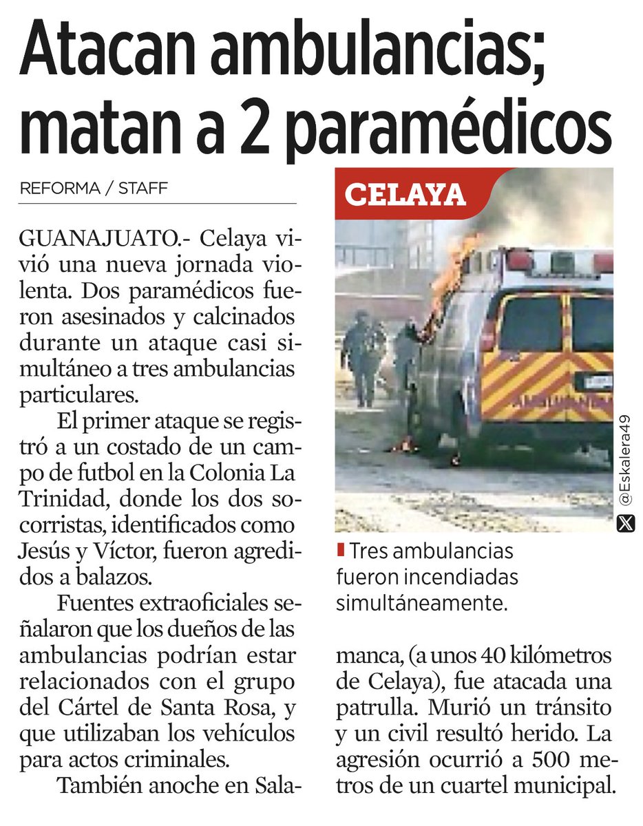 jrisco's tweet photo. Foto: la nota, una tragedia en Celaya. 

Video: la respuesta del presidente “sí hay un problema de inseguridad grave, ojalá tomen una decisión … que vaya Latinus (risa) o que vayan los de derechos humanos” https://t.co/KffQUSCviO