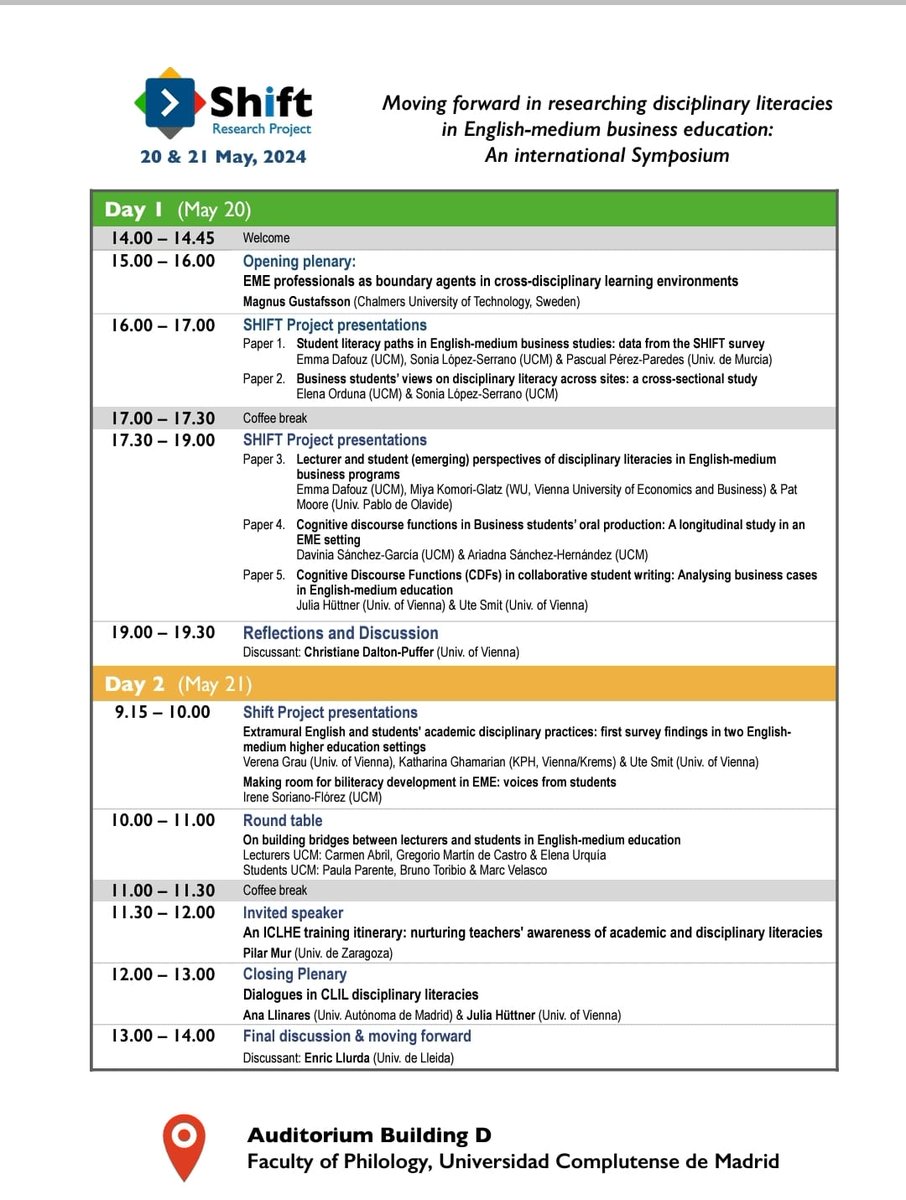 📢 Join us on May 20-21 at the Complutense University of Madrid! 

We will discuss how to move forward research on disciplinary literacies in English-medium business education #EMI

Attendance is free, but registration is needed: forms.gle/cEfwbBUEpjozVL…

<a href="/aesla_twit/">AESLA</a>