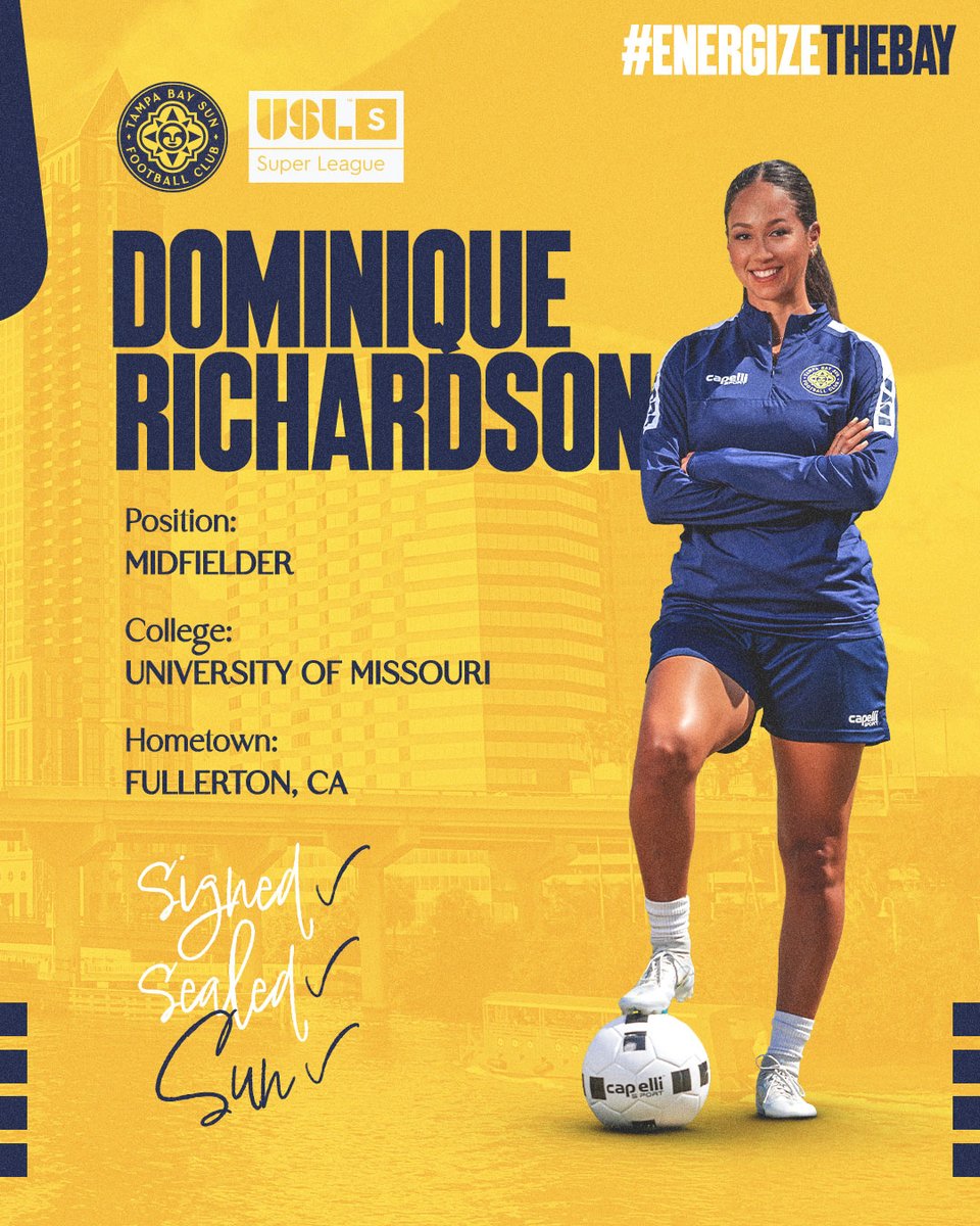 Things are heating up in the Bay as we welcome veteran midfielder, Dominique Richardson!
Join us as she sets the field ablaze this season. Welcome to the team, @Domi_Richardson🔥 !
#ENERGIZETHEBAY #NEWSIGNING